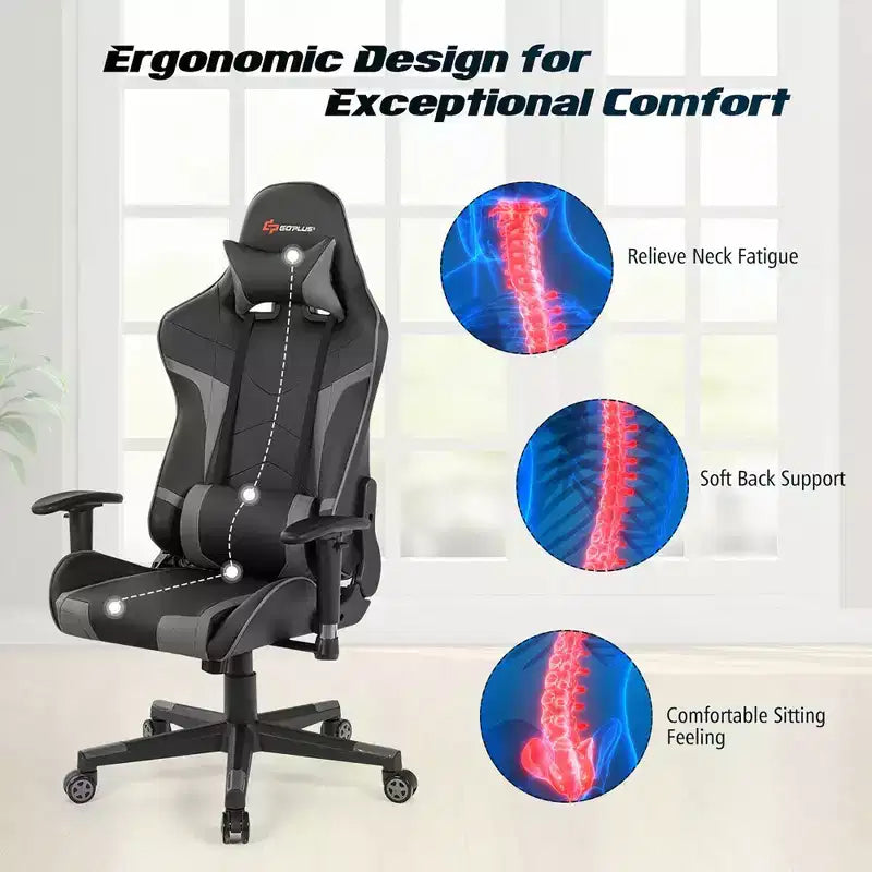 Chaise de bureau de jeu pivotante et inclinable avec massage et support lombaire