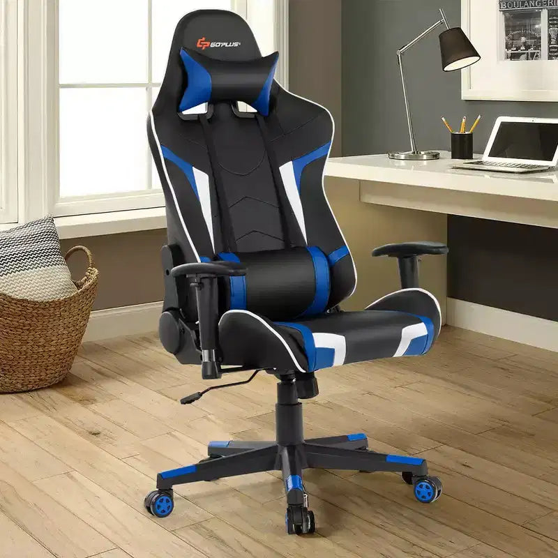 Chaise de bureau de jeu pivotante et inclinable avec massage et support lombaire