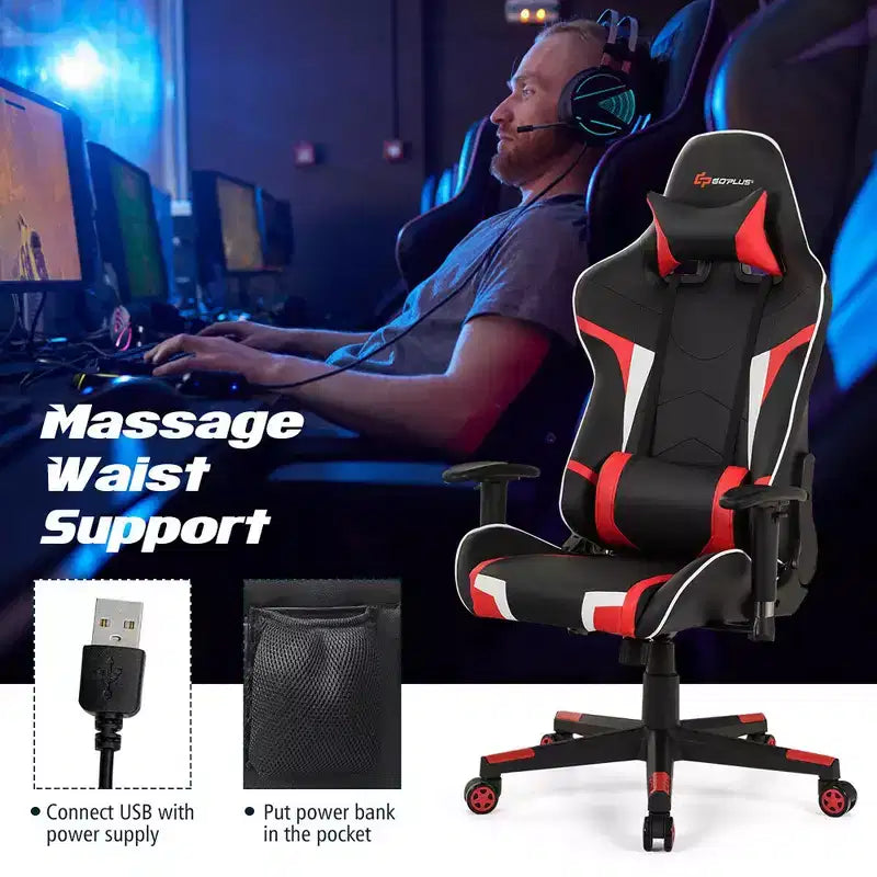 Chaise de bureau de jeu pivotante et inclinable avec massage et support lombaire