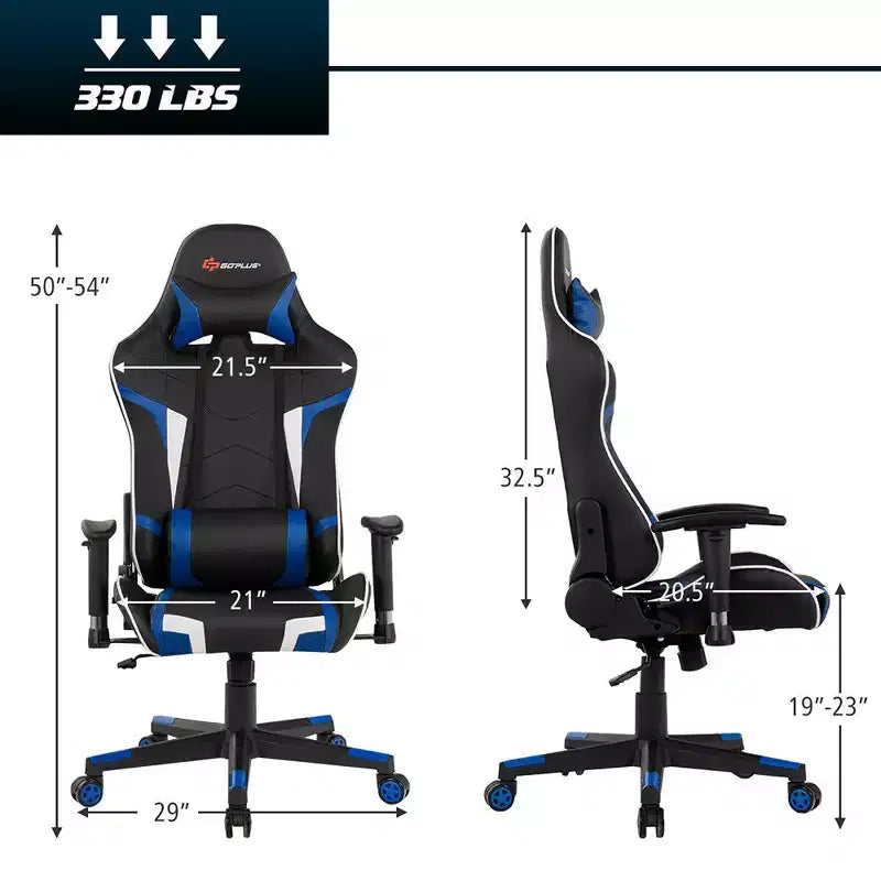 Chaise de bureau de jeu pivotante et inclinable avec massage et support lombaire