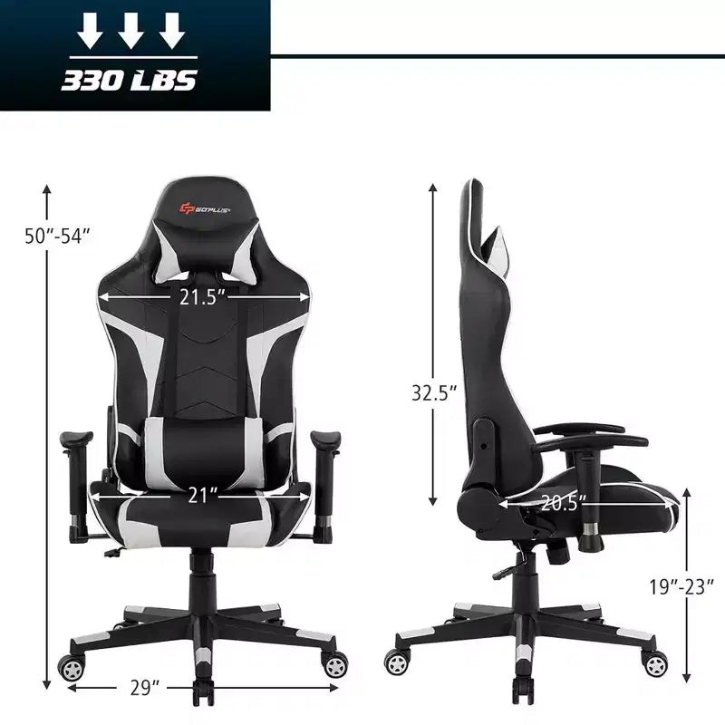 Chaise de bureau de jeu pivotante et inclinable avec massage et support lombaire