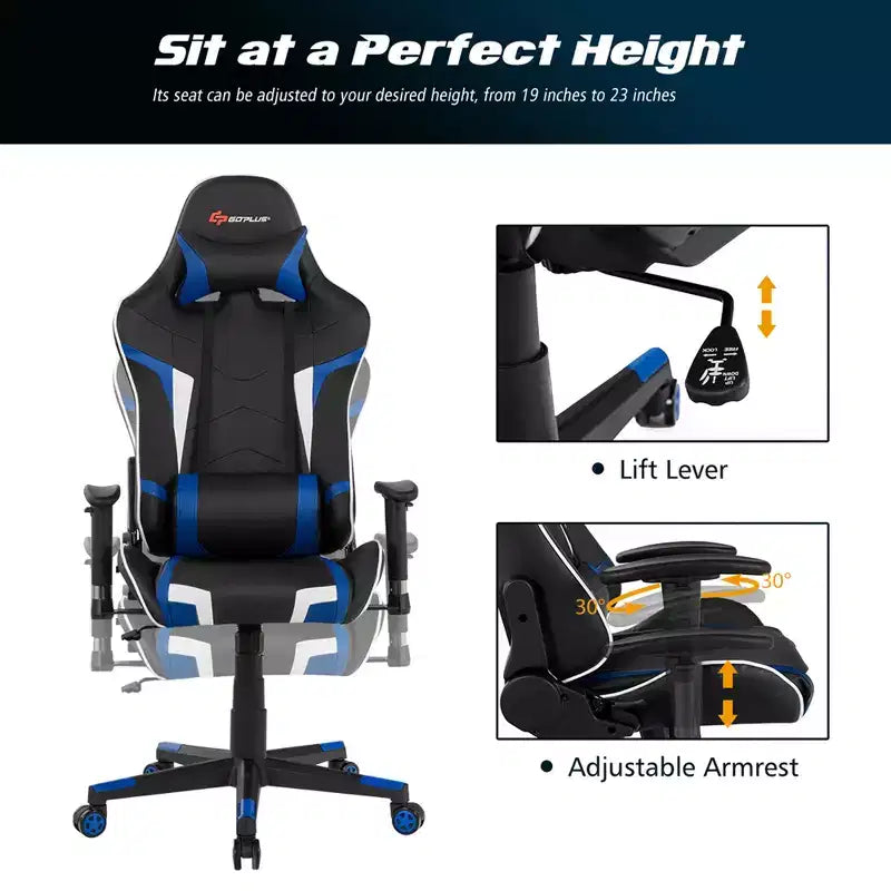 Chaise de bureau de jeu pivotante et inclinable avec massage et support lombaire